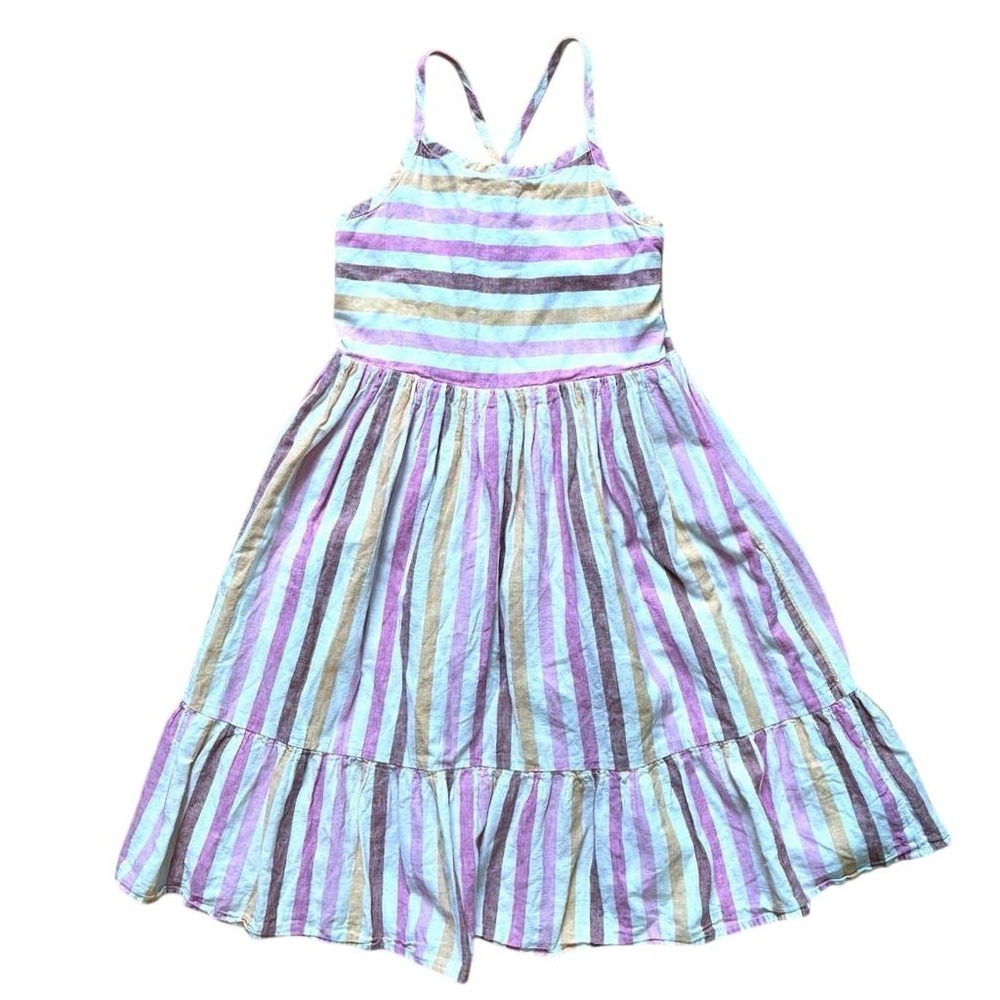 Gap Girls Striped Linen Blend Tiered Sundress Size L 10-11 Coastal Summer Preppy